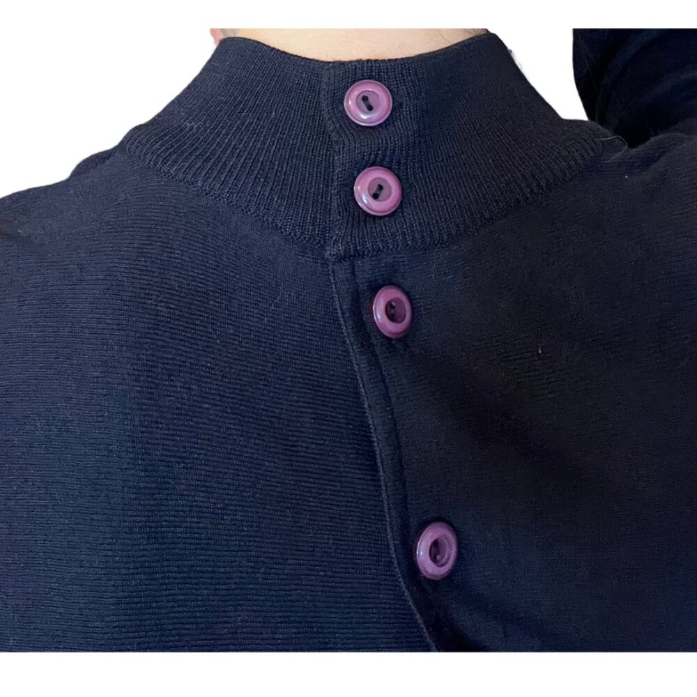 Vintage 90s Navy Knit Turtleneck Sweater Dress | Minimalist Midi - Picture 3 of 6
